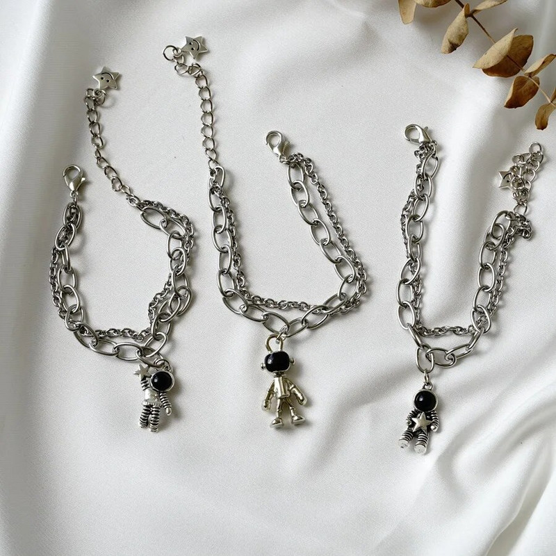 Jauna panku hiphopa astronautu rokassprādze Retro daudzslāņu ķēde titāna tērauda kulons rokassprādze Modes sieviešu rotaslietas