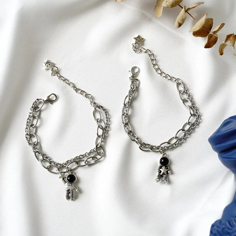 Jauna panku hiphopa astronautu rokassprādze Retro daudzslāņu ķēde titāna tērauda kulons rokassprādze Modes sieviešu rotaslietas