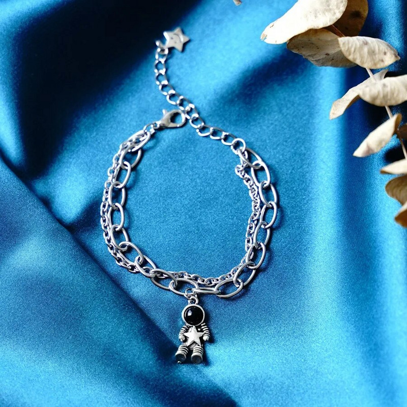 Jauna panku hiphopa astronautu rokassprādze Retro daudzslāņu ķēde titāna tērauda kulons rokassprādze Modes sieviešu rotaslietas