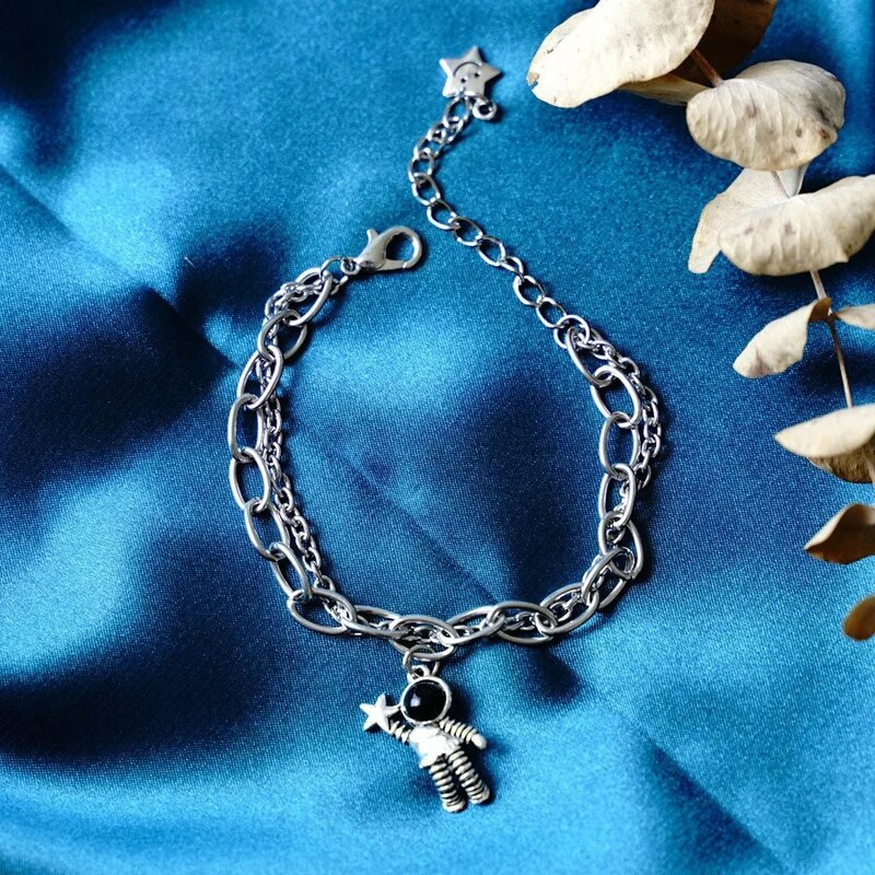 Jauna panku hiphopa astronautu rokassprādze Retro daudzslāņu ķēde titāna tērauda kulons rokassprādze Modes sieviešu rotaslietas