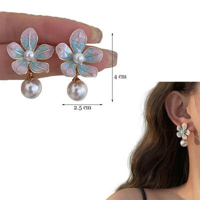 Korea moevärvilised emailitud lilledega kõrvarõngad naistele aksessuaarid tumeroosa tilkkõrvarõngas Vintage Pendientes Mariage kõrvarõngad