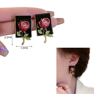 Korea moevärvilised emailitud lilledega kõrvarõngad naistele aksessuaarid tumeroosa tilkkõrvarõngas Vintage Pendientes Mariage kõrvarõngad