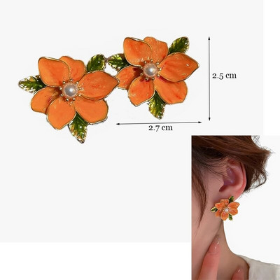 Korea moevärvilised emailitud lilledega kõrvarõngad naistele aksessuaarid tumeroosa tilkkõrvarõngas Vintage Pendientes Mariage kõrvarõngad