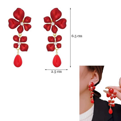 Korea moevärvilised emailitud lilledega kõrvarõngad naistele aksessuaarid tumeroosa tilkkõrvarõngas Vintage Pendientes Mariage kõrvarõngad