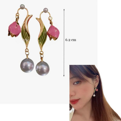 Korea moevärvilised emailitud lilledega kõrvarõngad naistele aksessuaarid tumeroosa tilkkõrvarõngas Vintage Pendientes Mariage kõrvarõngad