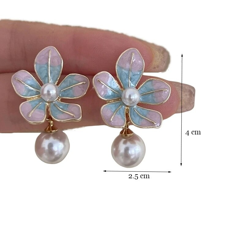 Korea moevärvilised emailitud lilledega kõrvarõngad naistele aksessuaarid tumeroosa tilkkõrvarõngas Vintage Pendientes Mariage kõrvarõngad