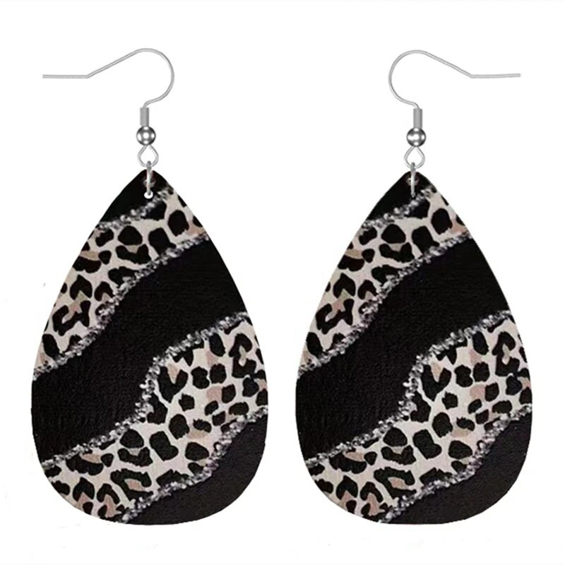 1 Pāris Bohēmijas modes stila PU ādas auskari ar leoparda apdruku Vīriešu un sieviešu ikdienas valkāšanai ausu rotaslietas Radoša personība