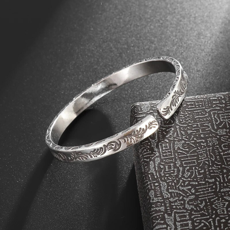 Vintage sudraba pārklājuma tirkīza gravīra totēma rokassprādze vīriešiem, šarms aproce aproce sievietēm modes rotaslietas