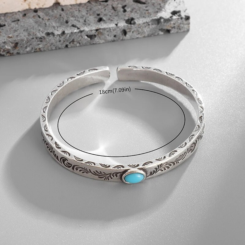 Vintage sudraba pārklājuma tirkīza gravīra totēma rokassprādze vīriešiem, šarms aproce aproce sievietēm modes rotaslietas
