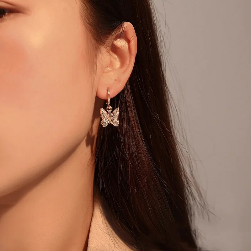 Jauni Sieviešu Auskari Modes Rhinestone Butterfly Dangle Auskari Sievietēm Dzīvnieku Saldi Krāsaini Auskari Meiteņu Rotaslietas