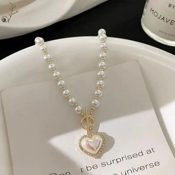 Луксозни огърлици с перлени висулки със сърце за жени Елегантен чар Френска романтична верига за ключицата Подарък за годишнина Collares Para Mujer
