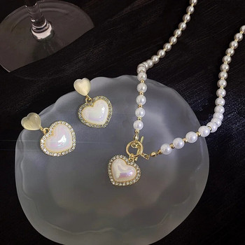 Луксозни огърлици с перлени висулки със сърце за жени Елегантен чар Френска романтична верига за ключицата Подарък за годишнина Collares Para Mujer