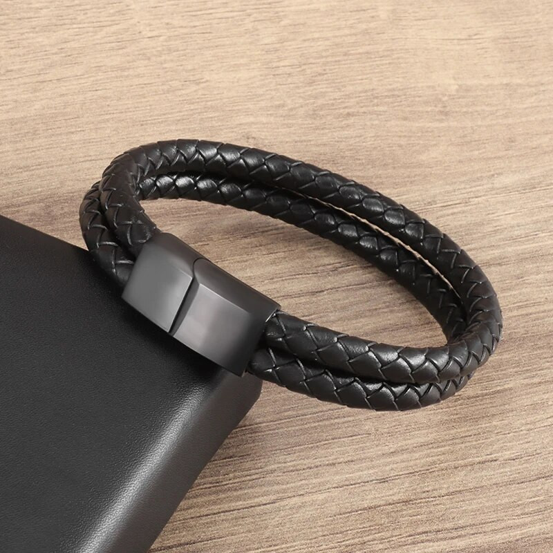 Vintage ar rokām austas divslāņu ādas dizaina rokassprādze vīriešiem personība ikdienas modes ballītei banketu rotaslietu vairumtirdzniecība