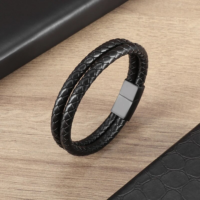 Vintage ar rokām austas divslāņu ādas dizaina rokassprādze vīriešiem personība ikdienas modes ballītei banketu rotaslietu vairumtirdzniecība