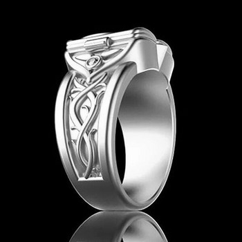 Изискан сребърен хип-хоп пръстен за мъже, ретро мода, метална резба, инкрустиран бял циркон, пръстен, викинг, пънк бижута