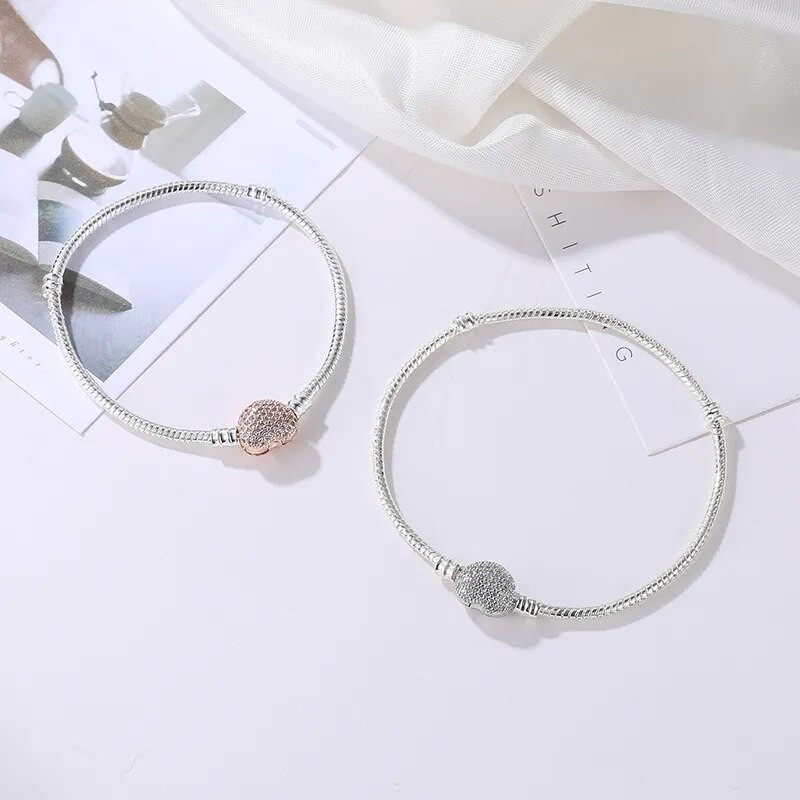 Új eredeti báj karkötő Rose Gold ezüst színű ötvözet kígyó lánc alapvető karkötők divatos női gyöngyök DIY ékszerek dropship