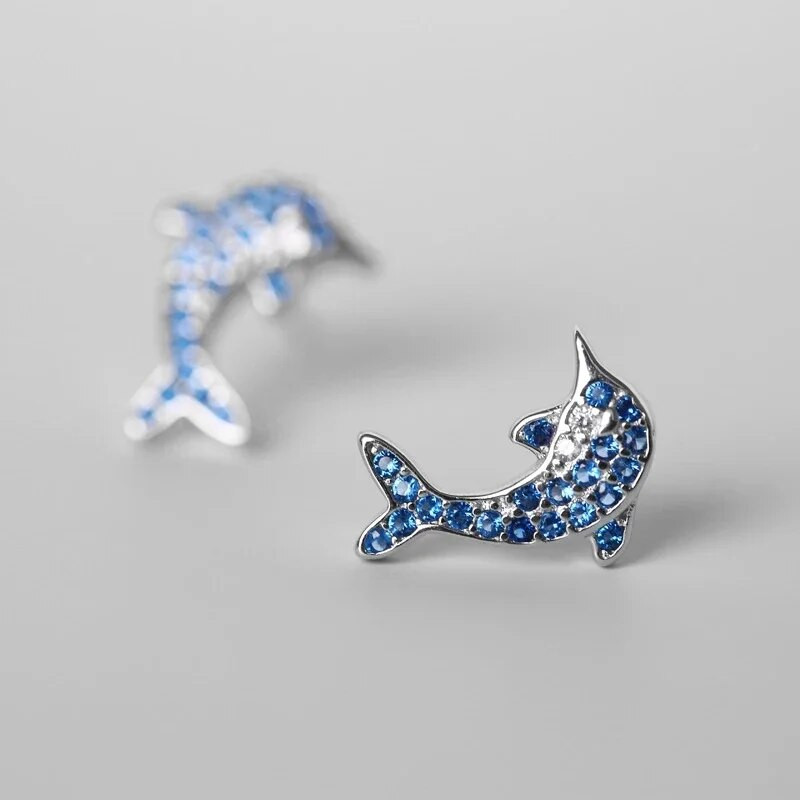 Naujo prabangaus dizaino mėlyni krištoliniai delfinų auskarai, skirti moterims mergaičių sužadėtuvių gimtadienio jubiliejaus dovanoms estetiniai papuošalai