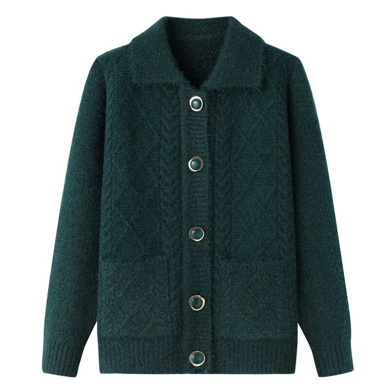 Fdfklak Coreeană de vârstă mijlocie, mamă în vârstă, toamnă iarnă, haine bunici, pulovere tricotate îngroșate, femei, cardigan, topuri