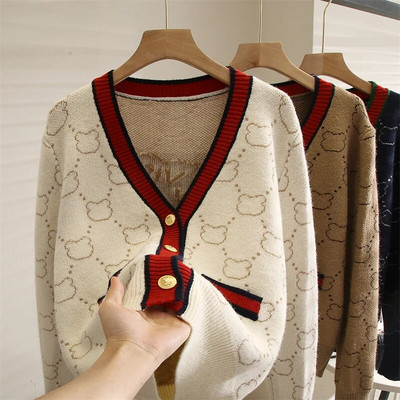 2022. aasta sügisene pikk kampsun Korea üherealine kootud magus multikas karu kootud jakk Naiste ülisuur kampsun