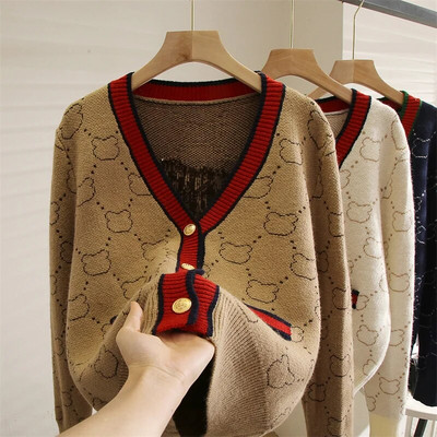 2022. aasta sügisene pikk kampsun Korea üherealine kootud magus multikas karu kootud jakk Naiste ülisuur kampsun