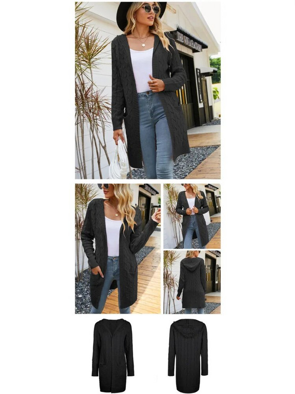 Sügistalvine ühevärviline silmkoeline kapuutsiga vabaaja lihtne mood kardigan pikk avara pikkade varrukatega kootud kampsun mantel Uus