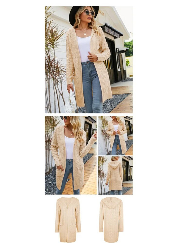 Sügistalvine ühevärviline silmkoeline kapuutsiga vabaaja lihtne mood kardigan pikk avara pikkade varrukatega kootud kampsun mantel Uus