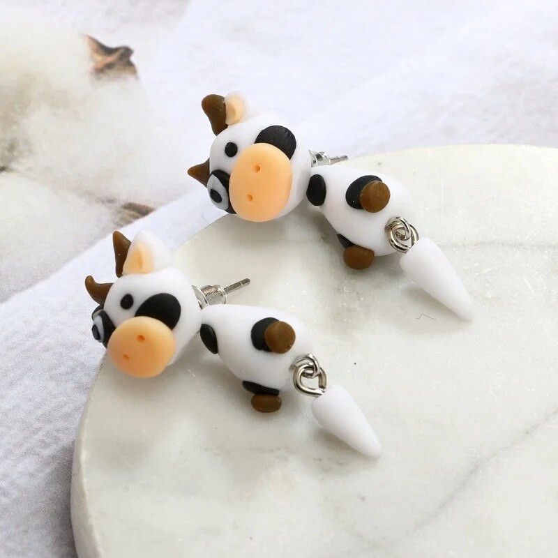 Jauni modes radoši polimēru māla auskari Jauki govs auskari sievietēm, rotaslietas dāvanas