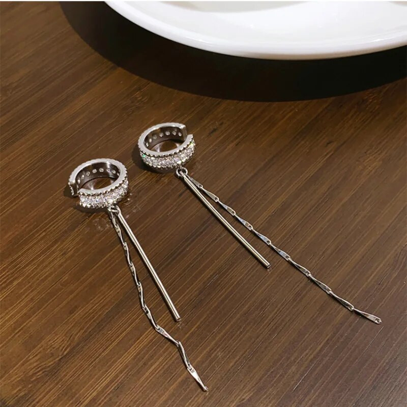 Hõbedase värvi kristallist tutti läbistava manseti kõrvaklambriga kõrvarõngas naistele läikiv kivikett võlts kõhre augustamine ehted