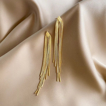 Корейска модна златна цветна лента Обеци с пискюл с дълга нишка за жени Гланцова геометрична обеца Сватбено парти Бижута Подарък