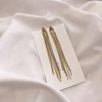 Κορεατική μόδα χρυσό χρώμα μπάρα με μακριά κλωστή με φούντα σκουλαρίκια για γυναίκες Γυαλιστερό γεωμετρικό σκουλαρίκι Δώρο κοσμήματος γάμου