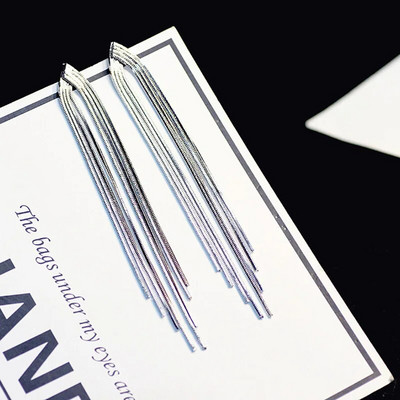 Κορεατική μόδα χρυσό χρώμα μπάρα με μακριά κλωστή με φούντα σκουλαρίκια για γυναίκες Γυαλιστερό γεωμετρικό σκουλαρίκι Δώρο κοσμήματος γάμου