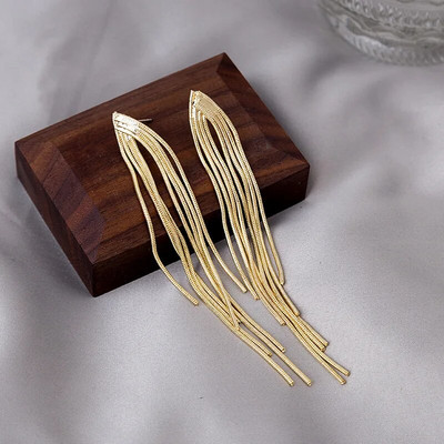 Κορεατική μόδα χρυσό χρώμα μπάρα με μακριά κλωστή με φούντα σκουλαρίκια για γυναίκες Γυαλιστερό γεωμετρικό σκουλαρίκι Δώρο κοσμήματος γάμου