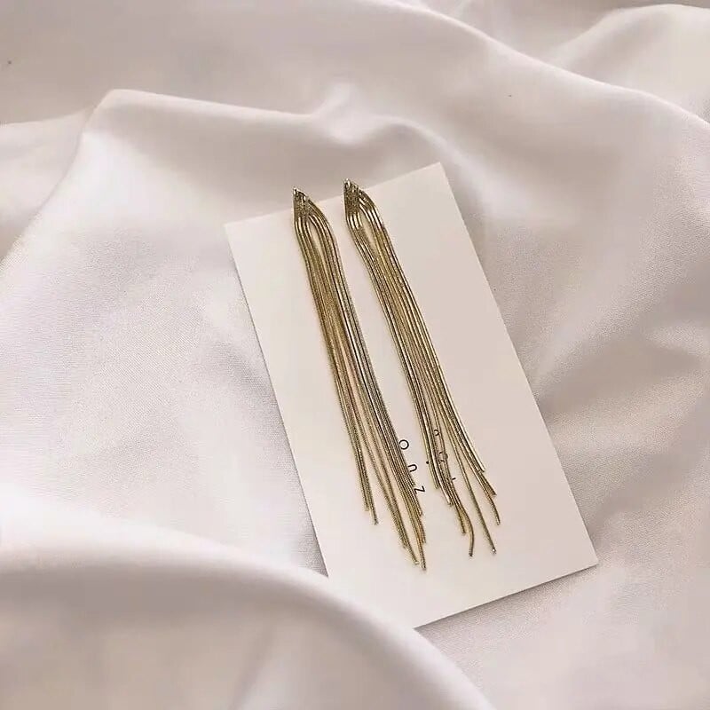 Κορεατική μόδα χρυσό χρώμα μπάρα με μακριά κλωστή με φούντα σκουλαρίκια για γυναίκες Γυαλιστερό γεωμετρικό σκουλαρίκι Δώρο κοσμήματος γάμου