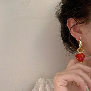 Γεωμετρικά διαφανή γυάλινα κρεμαστά σκουλαρίκια καρδιά για γυναίκες Vintage σκουλαρίκια σταγόνα κοσμήματα αξεσουάρ