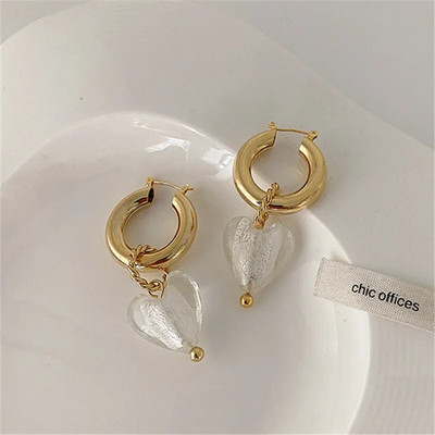 Ģeometriski caurspīdīga stikla sirds kulonu auskari sievietēm vintage auskari ballīšu rotaslietas aksesuāri