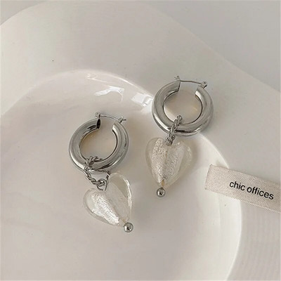 Ģeometriski caurspīdīga stikla sirds kulonu auskari sievietēm vintage auskari ballīšu rotaslietas aksesuāri