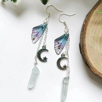 Σκουλαρίκια Moon Fairy Crystal, Moon Star Earrings, Quartz Crystal Earrings, Butterfly Wing Earrings, Long Chain Crystal Earrings