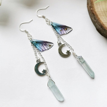 Σκουλαρίκια Moon Fairy Crystal, Moon Star Earrings, Quartz Crystal Earrings, Butterfly Wing Earrings, Long Chain Crystal Earrings