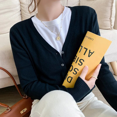 Tavaszi őszi női kardigánok, laza, tömör, egysoros V-nyakú, rózsaszínű piros pulóverek divatos koreai kardigán pulóverek kötöttáru 2023