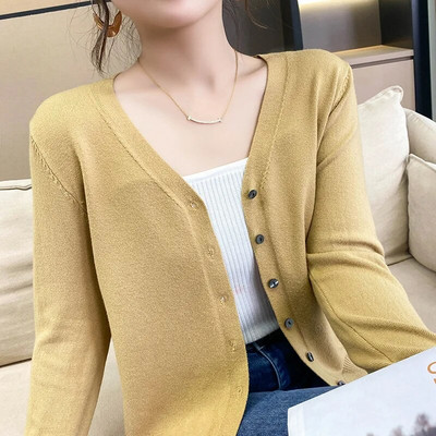 Tavaszi őszi női kardigánok, laza, tömör, egysoros V-nyakú, rózsaszínű piros pulóverek divatos koreai kardigán pulóverek kötöttáru 2023