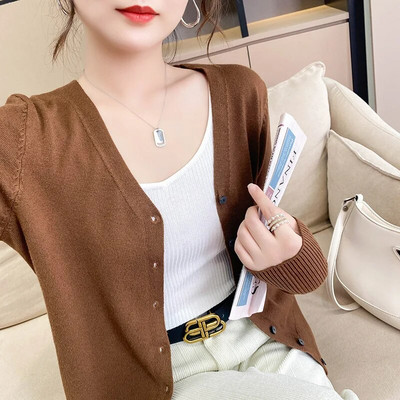 Tavaszi őszi női kardigánok, laza, tömör, egysoros V-nyakú, rózsaszínű piros pulóverek divatos koreai kardigán pulóverek kötöttáru 2023