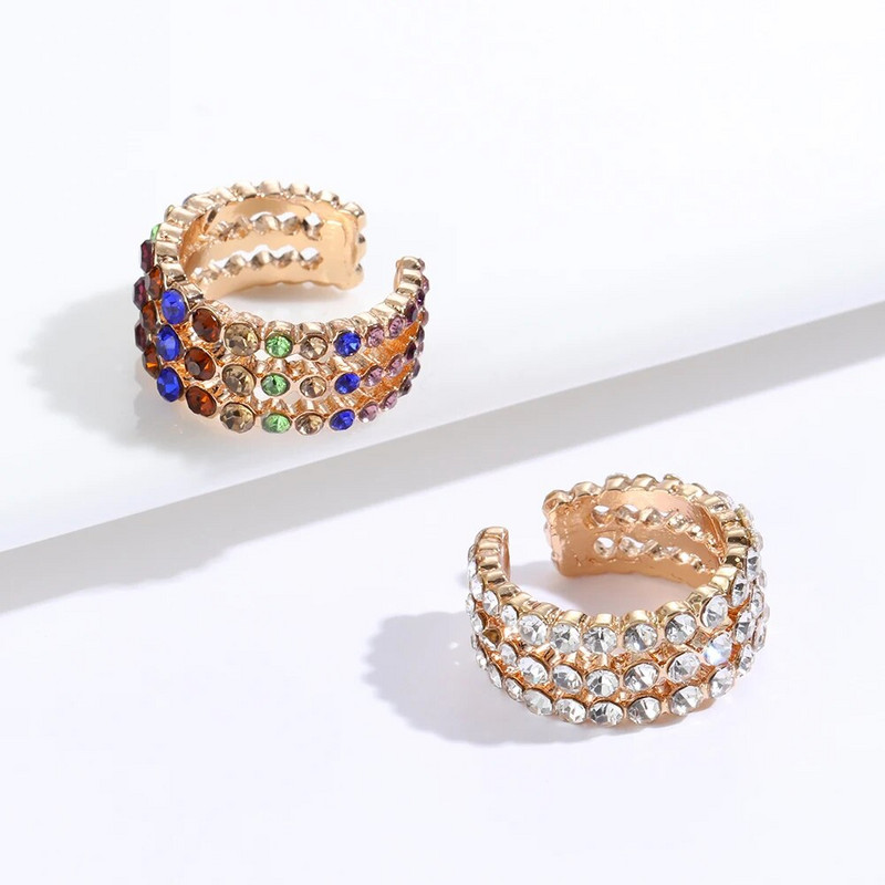 Új érkezett többszínű CZ kristály fülmandzsetta, egymásra rakható C alakú fülkapcsok áttört porcos fülbevaló nélkül női ékszer fülmandzsetta