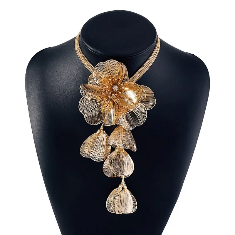 Modernas rokām darinātas vara ziedu kaklarotas Modes zelta krāsas rotaslietas kaklarotas sievietēm aksesuāri ballīšu dāvanas