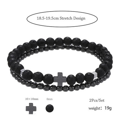 Lihtne mood musta helmestega käevõrud meestele poistele reguleeritav elastne köis Käsitsi valmistatud looduslikust kivist käevõru üliõhukesed ehted