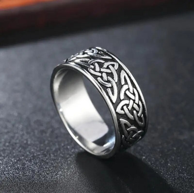 Сребърен цветен пръстен за мъже Бляскави рок бижута Подарък Пръстен в ретро стил келтски възел