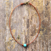 Νέα Chokers Κολιέ Ημιπολύτιμες πέτρες Κοντός γιακάς Γυναικεία δήλωση μόδας Κολιέ Vintage Δερμάτινα Κοσμήματα Bohemian