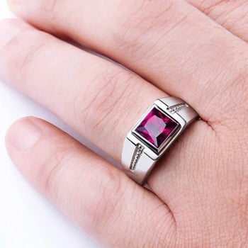 Μοντέρνα κοσμήματα αρραβώνων σε ανδρικό δαχτυλίδι σε στυλ πανκ σε κόκκινο κρυστάλλινο χρώμα