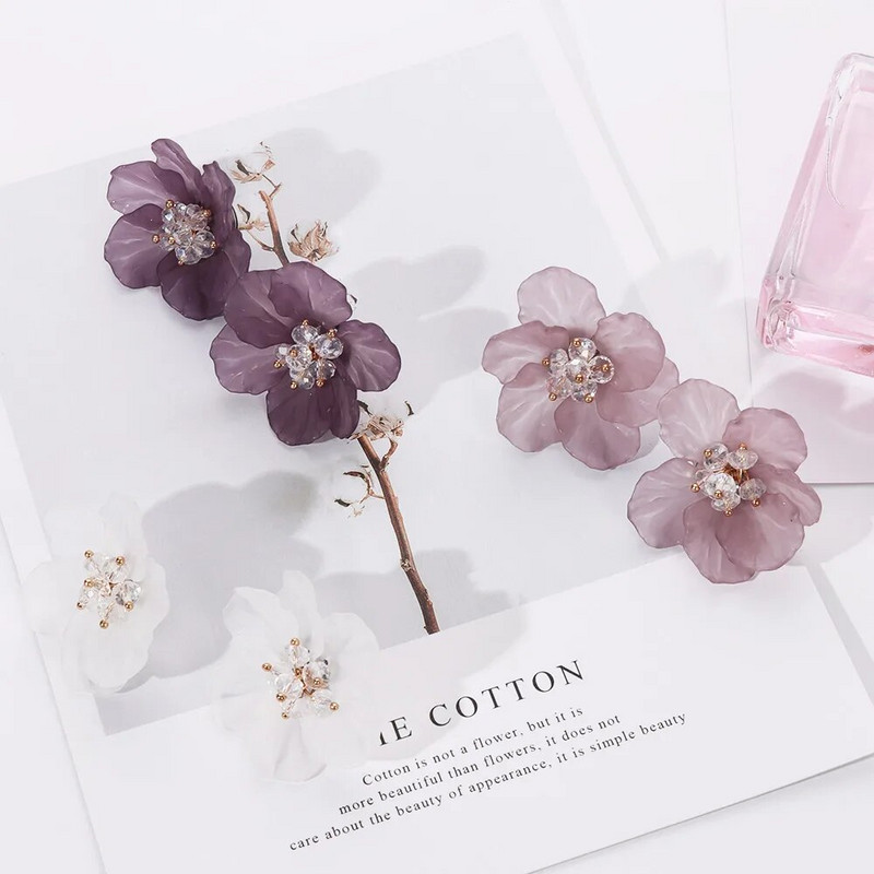 1 pāris modernas sieviešu ziedlapiņas akrila kristāls, liels balts kamēlijas puķu auskari, burvīgi rotaslietas, modes aksesuāri