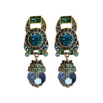 Μεσαιωνικά Vintage Rhinestone Blue Crystal Στρογγυλά σκουλαρίκια με κλιπ για γυναίκες Γαλλικά ρετρό ελαφριά πολυτελή κοσμήματα για πάρτι