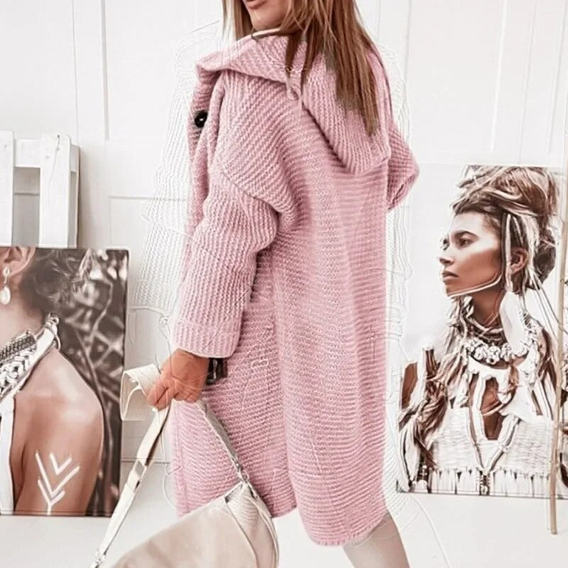 Sieviešu trikotāžas jakas rudens ziemas ziemas ar garām piedurknēm lielizmēra džemperi, kapuces Sieviešu masīvi brīvi garie jakas Rebeca Punto Mujer